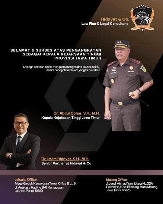 Ketua Umum DPN PERADI Dr. Imam Hidayat SH MH: Ucapan Selamat atas Dilantiknya Dr. Abdul Qohar sebagai Kajati Jawa Timur