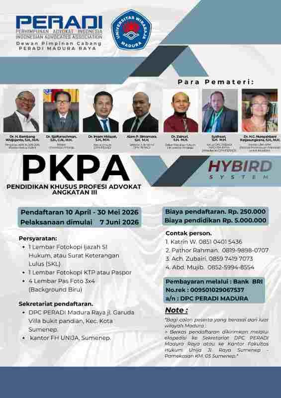 PERADI Madura Raya Gelar PKPA Angkatan III, Wujudkan Advokat Profesional dan Beretika